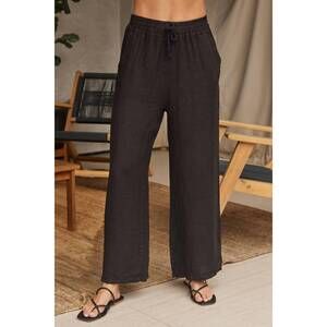 NEW LA RELAXED italian linen drawstring pants with pockets in black